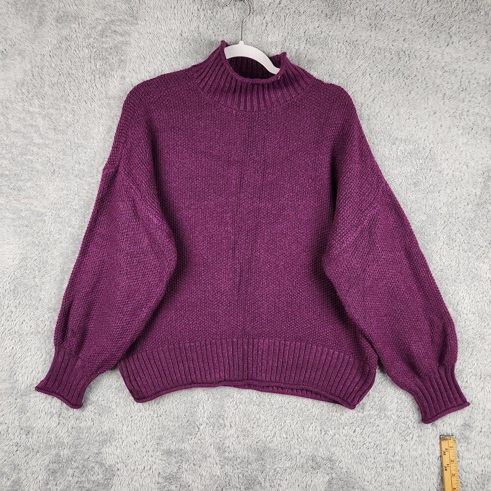 Nine West Sweater Womens XXL Purple Mock Neck Balloon Sleeve Knit Gothic Grunge